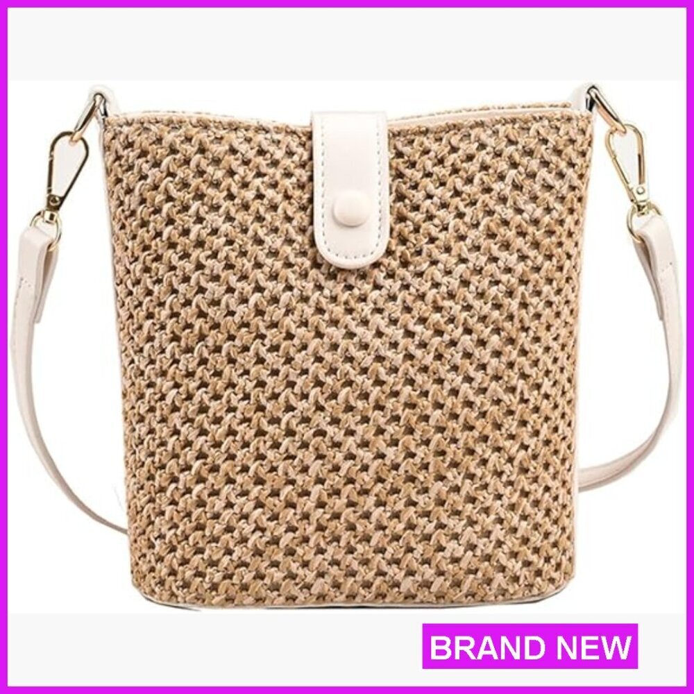 Straw Crossbody Bucket Bag Boho Chic Summer Beach Handbag Shoulder Purse